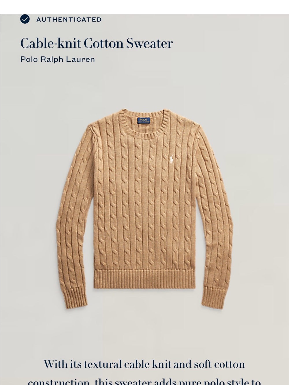 Polo Ralph Lauren Cable Knit Cotton Sweater Tan M